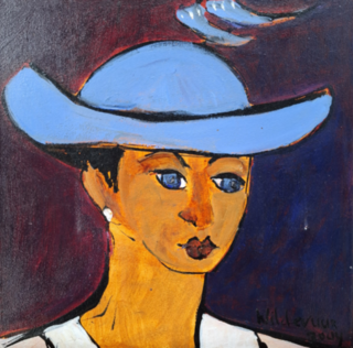 Acryl schilderij, Maya Wildevuur, Vrouw met hoed, 2004